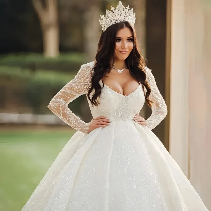 Customized Exquisite V - Neck Wedding Dresses Lace Shining - View 3 | SAMAG