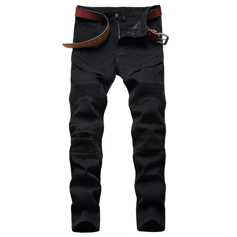 Fashionable New Men's Motorcycle Jeans Pleated Holes | SAMAG