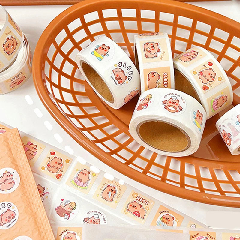 600PCS Cartoon Kapibala Q-Version Roll Stickers Aesthetics DIY Decorative School Supplies Stationery Notebook Decals Toys Gift
