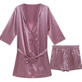 Mens Hooded Bathrobe Shorts Set Pajamas Night Robe Dress Gown Male Silk Satin Nightgown Kimono Bathrobe Sleepwear House Robe Men