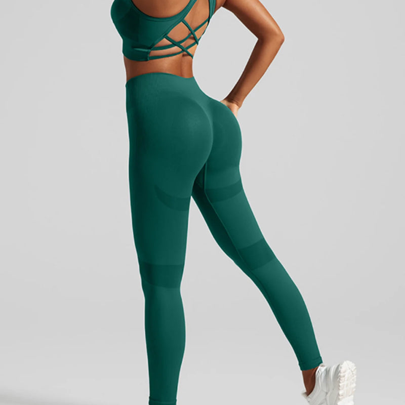 Women's Seamless Workout Set High Waisted Yoga Pants & Sports Bra with Removable Pads Booty Lifting for Running Training