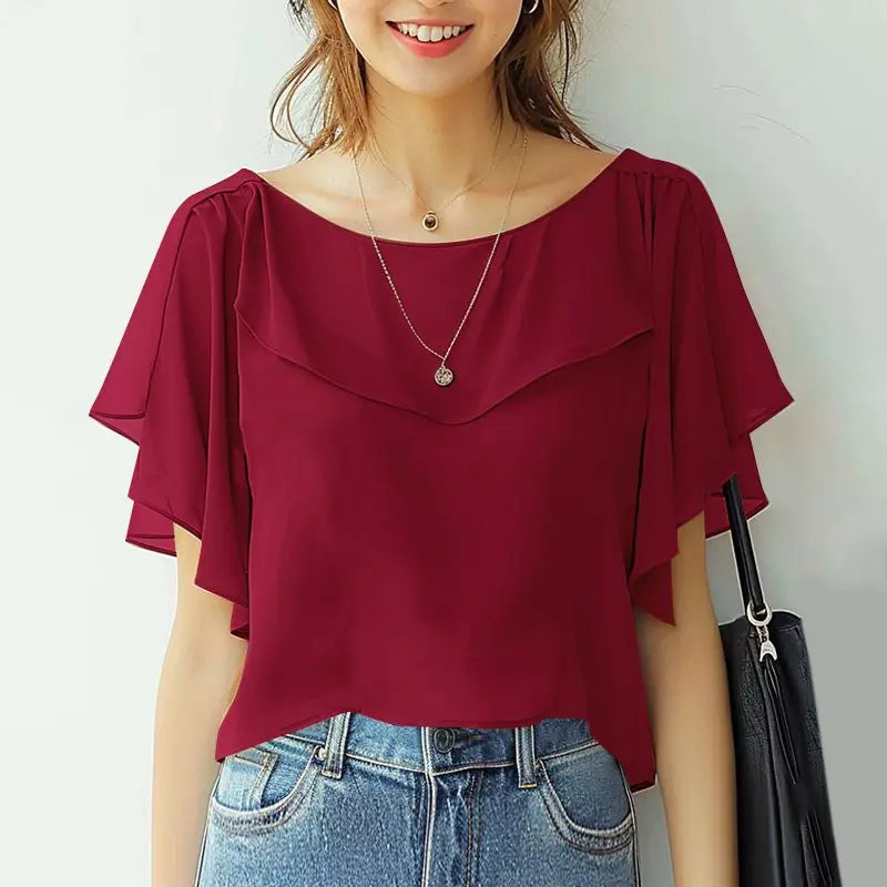 ZANZEA Summer Women Chiffon Blouse Elegant Ruffle Short - View 15 | SAMAG