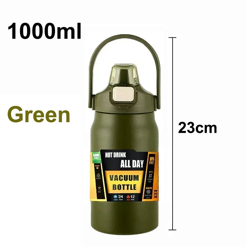 Outdoor Portable Thermos with Straw 304 Stainless Steel Thermal Mug Tumbler Cup Sports Vacuum Flasks Cold and Hot Water Bottle