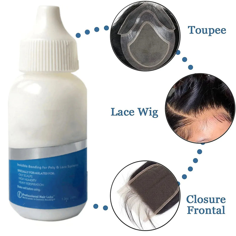 Waterproof Wig Adhesive Invisible Lace Glue for Toupee Frontal Closure Hair Replacement with Ghost+Remover Hair Bonding Solution