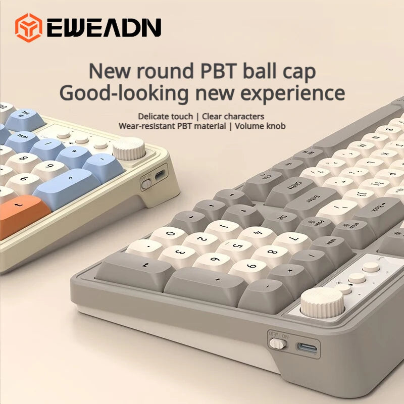 EWEADN V1 Stylish 3-Mode Wireless Combo Backlit Quiet Keyboard Mouse Ergonomic Desktop Kit