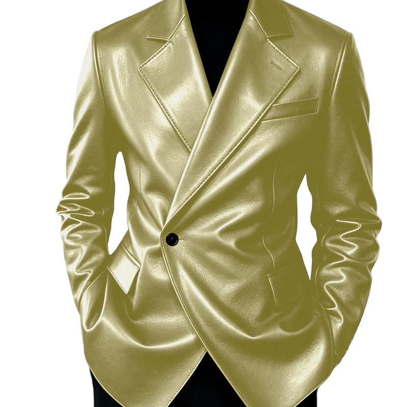 Men's Leather Blazer Slim Fit Faux Suit Jacket Formal - View 17 | SAMAG