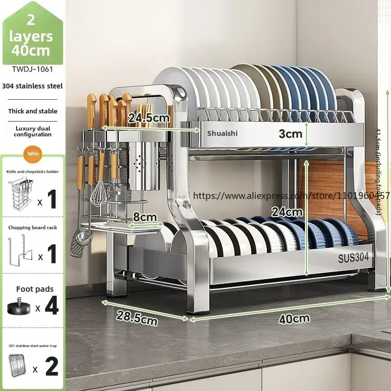 304 Stainless Steel Dish Storage Rack Kitchen Multifunctional Drain Countertop Accessories - View 6 | SAMAG