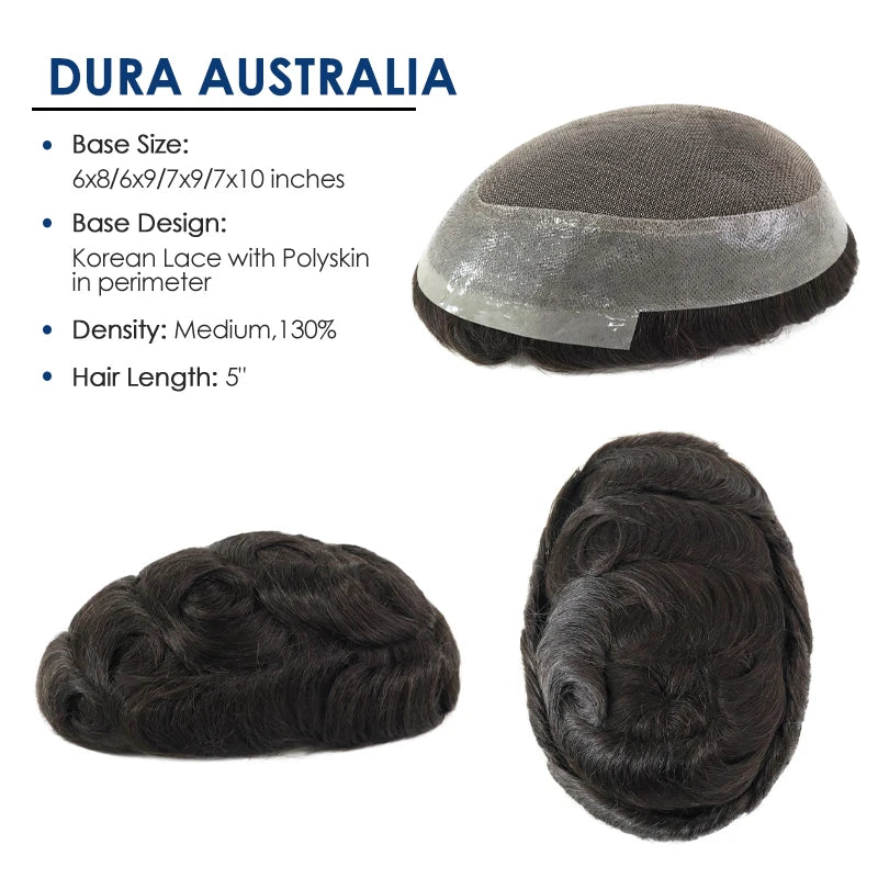 Dura Australia Men Toupee Breathable Lace With PU Male Hair Prosthesis Wig Breathable Men's Capillary Prosthesis System