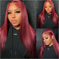 30 40 Inch 99J Colored 13x6 Lace Front Human Hair Wig Straight Burgundy 13x4 HD Transparent Lace Frontal Wigs Red Wigs For Women