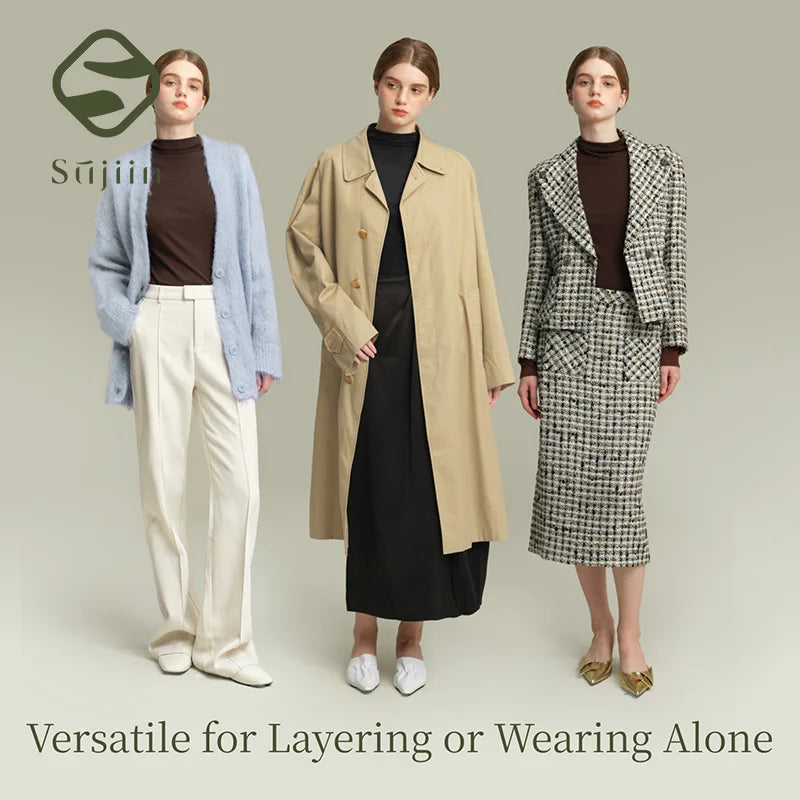 SUJIIN Women's Wool Thermal Underwear Set 2025 Winter Lyocell Mock Neck Thermals Tops + Long Johns Women 2 Piece Outfits Sets