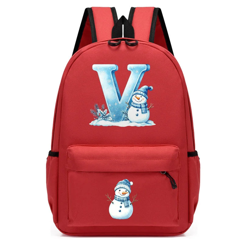 Xmas Snowman Alphabet A-Z Print Backpack for Toddler Girls Boys Schoolbag Holiday Lightweight Kindergarten Kid Daily School Bag