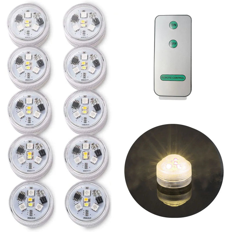 Mini Submersible LED Lights Small Underwater Tea Lights Candles Waterproof with Remote Battery Operated for Home Party Wedding