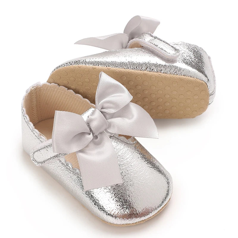 Spring and Autumn Baby Cute Silver Princess Shoes 0-12 Months Comfortable Walking Shoes for Baby Girls