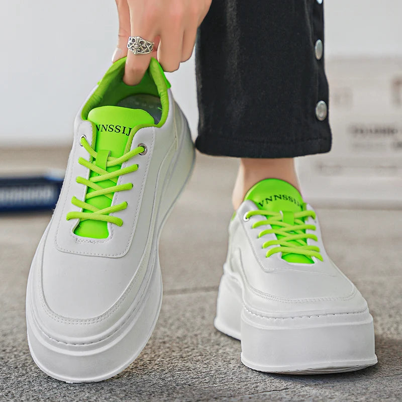 Men's Leather Upper Casual Shoes Thick Bottom Elevator Sneakers, Comfortable Non-Slip Men's Walking Shoes for Daily Wear