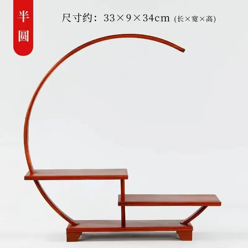 Miniature Ebony Decorative Shelf Coffee Tea Sets Wood Pedestal Figurines Vase Flower Pot Circular Decor Frame Bonsai Plant Rack