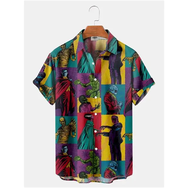 Summer Men's Hawaiian Shirt Movie Figures Horror Vintage | SAMAG