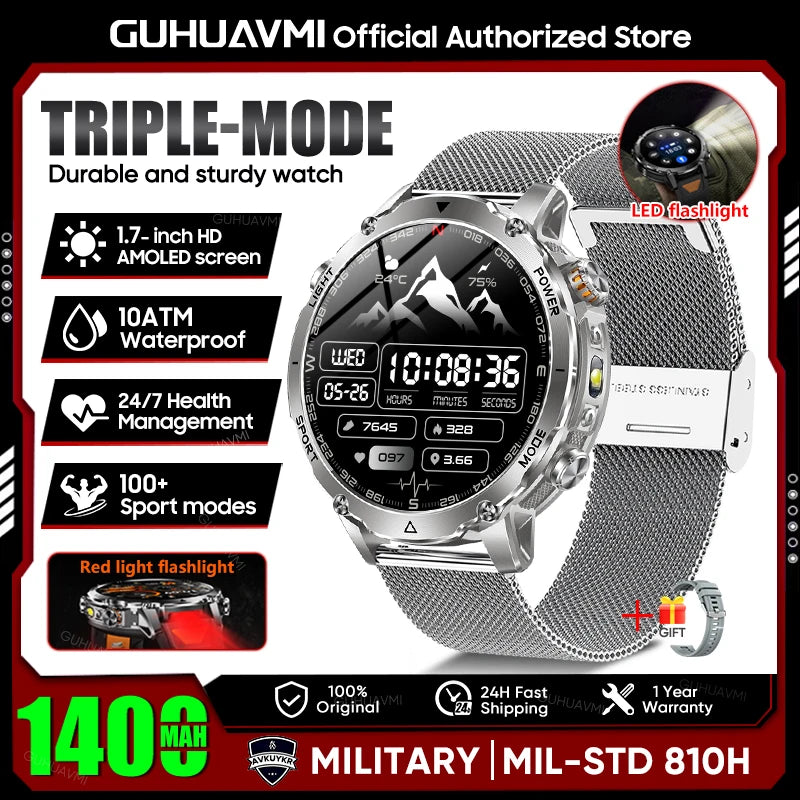 TANK Ultra 1400mAh Battery Military Smart Watch 10ATM Waterproof Heart Rate Tactical LED Flashlight Men - Visuel 16 | SAMAG