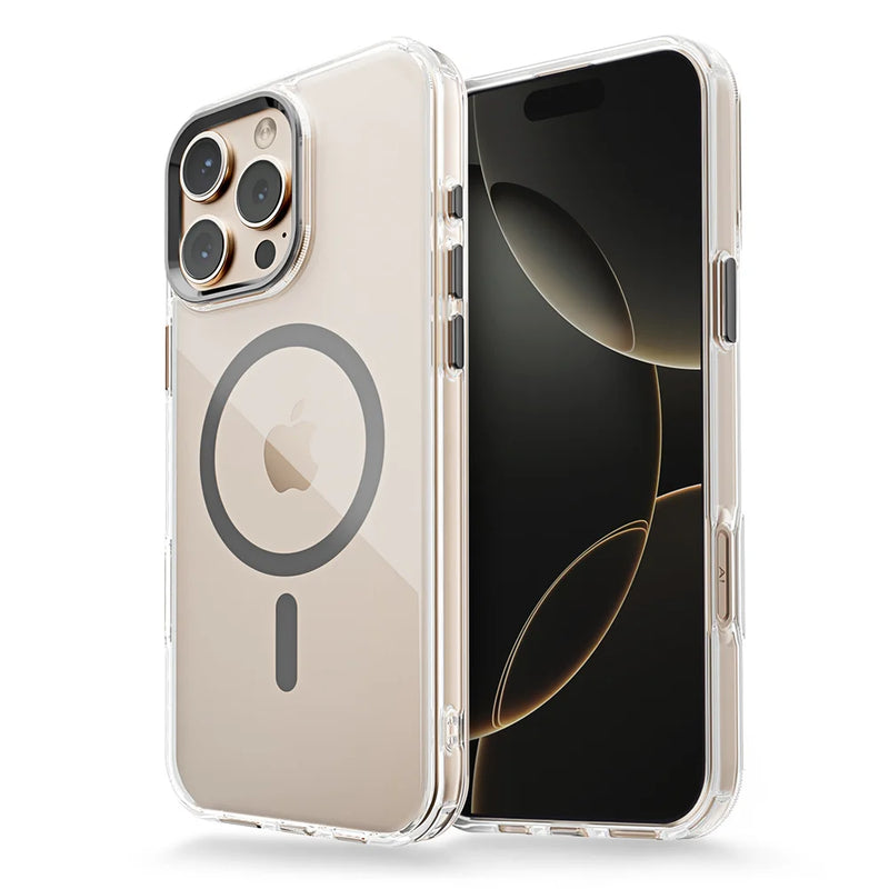 Luxury Magnetic Transparent Phone Case for iPhone 16 12 13 14 15 Pro Max for Magsafe Wireless Charge Shockproof Clear Cover