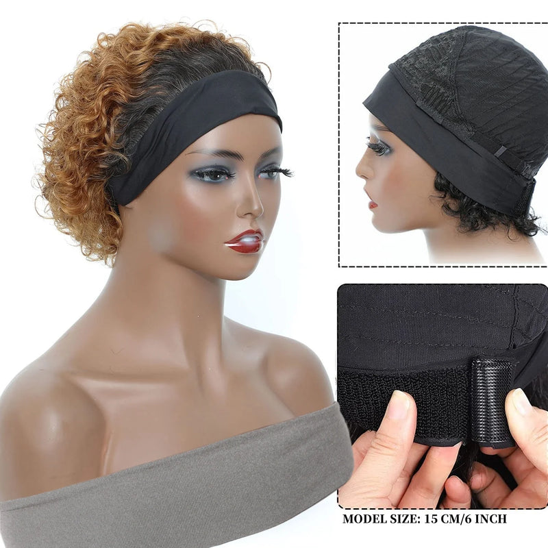 Short Curly Pixie Cut Headband Wig Remy Brazilian Human Hair Wigs For Black Women Machine Made Wig