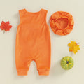 Newborn Infant Baby Girls Boy Pumpkin Costume Cute Sleeveless Round Neck Jumpsuits with Hat Newborn Halloween Outfit