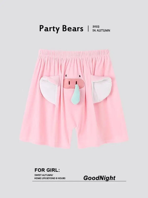 New Summer Couple Outfits Pajama Homewear Suit Men Wowen Squeaky Elephant Shorts Pant Boy Grils Loose Suit Leisure Pajamas Pants
