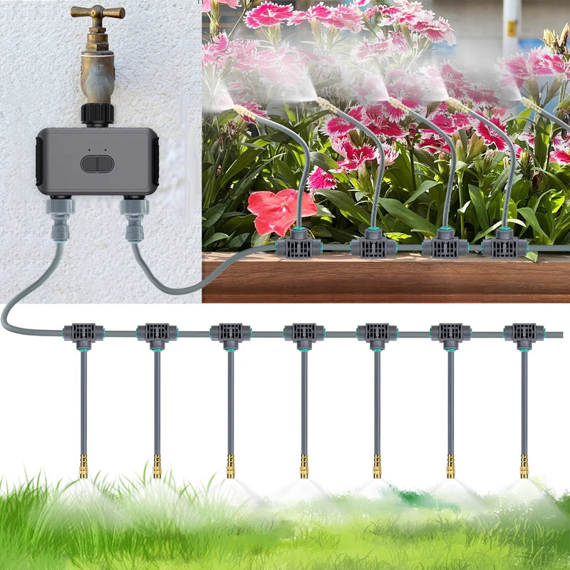 Dual Zone Independent Smart Bluetooth Wifi Irrigation Timer Mist Cooling Kit APP Customized Watering Program Quick Connection
