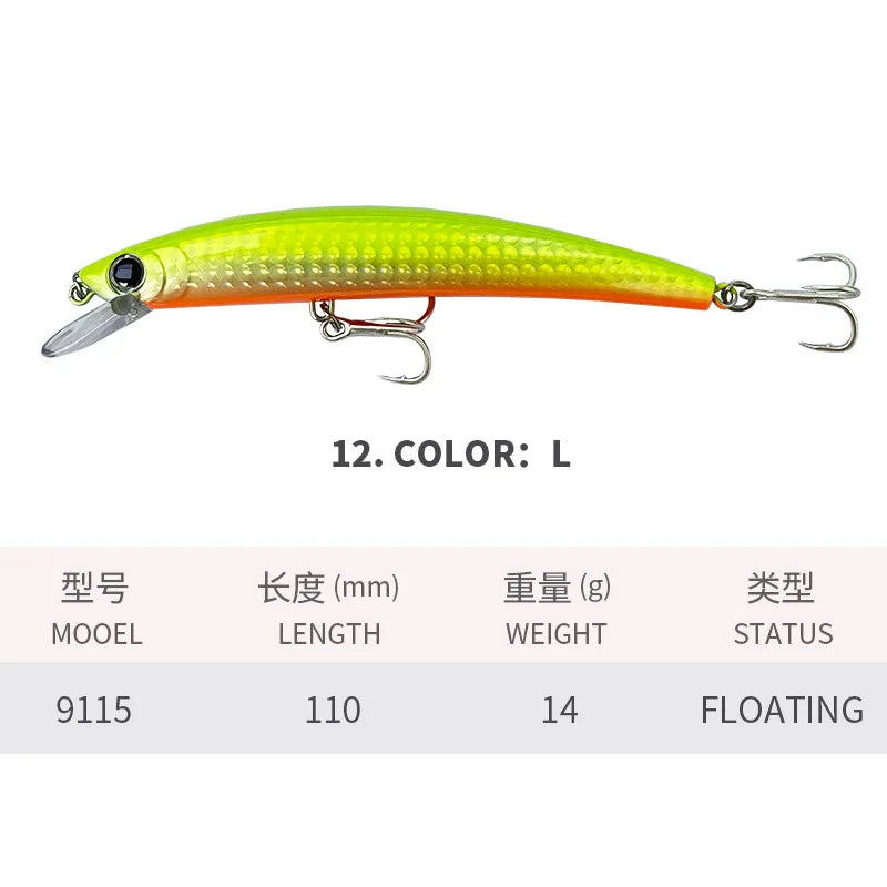 110MM 14G Minnow Fishing Lures 3D Crystal Floating - View 13 | SAMAG