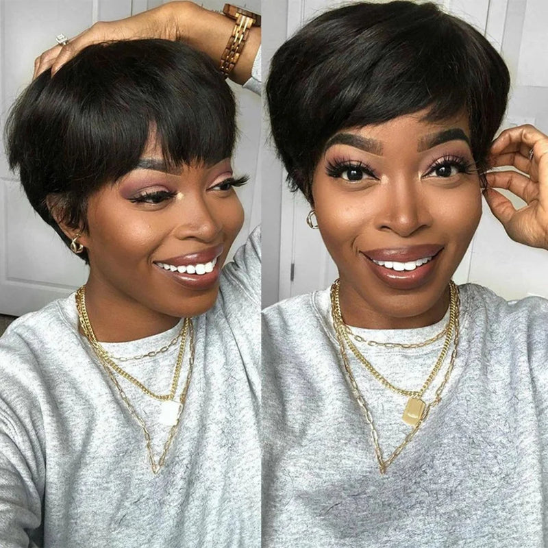 Pixie Cut Wigs Human Hair Wigs Short Pixie Cut Wig Human Hair For Black Women Machine Made Wigs With Bangs