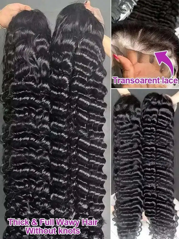 13x4 HD Lace Loose Deep Wave Frontal Wigs 250% Transparent 30 40 Inch 13x4 Deep Water Wave Curly Lace Front Human Hair Wigs
