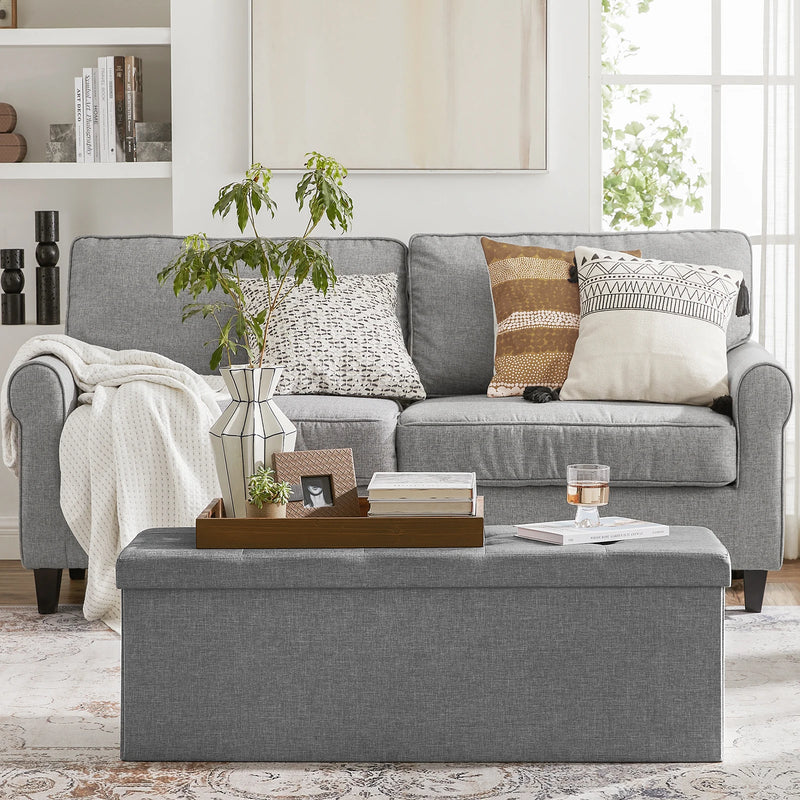 SONGMICS Storage Ottoman, Padded Foldable Bench, Chest with Lid, Holds up to 300 kg, for Bedroom, Hallway, Living Room
