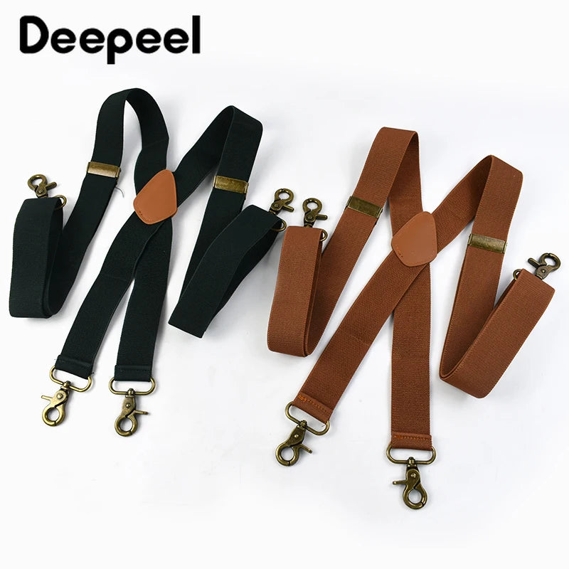 Deepeel 3.5*120cm Men's Adult Suspender X - Type Braces 4 Clips Hook Buckles Adjust Strap Elastic Belt for - Visuel 2 | SAMAG