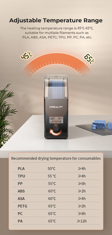 Creality Filament Dryer Upgrade Fan Filament Dry Box 1KG PLA PETG ABS TPU Filaments Dehydrator Storage Box Filament Spool Holder