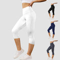 Women's High Waisted White Leggings Knee - Length Yoga - View 3 | SAMAG