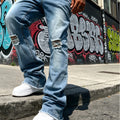 Men's Light Blue Denim Pants, Distressed Flared Jeans | SAMAG