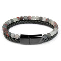 Natural Stone Bracelet Genuine Leather Braided Bracelets Black Stainless Steel Magnetic Clasp Tiger eye Bead Bangle Men Jewelry