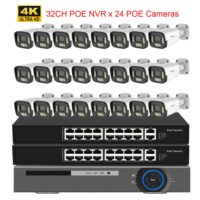 XMEYE 32CH 4K Security Camera System 8MP POE AI Camera 5MP Face Detection Outdoor Color Night Vision Video Surveillance NVR Set