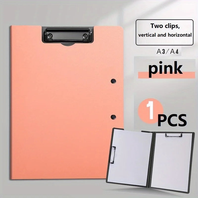 1pcs A4 Profile Clipboard Double Clip Clip Board 100 Sheets Office Documents Organizer Writing Pad Paper Storage A4 File Folders