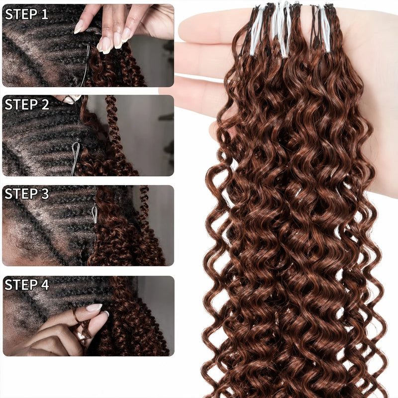 Brown Deep Wave Crochet Human Hair Extensions Miracle Knots Feather Soft Braiding Hair for Black Women Pre Looped Lightweight Reusable Hair with Natural Shine Full Volume for Boho Braids and Protective Styles