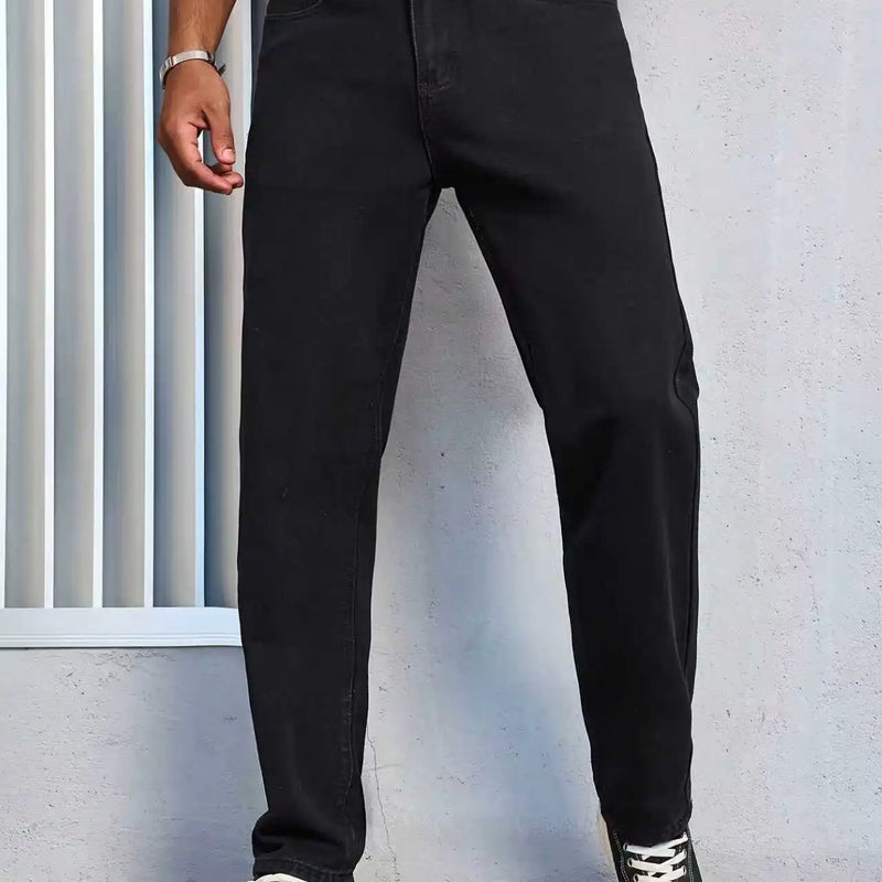 Men's Casual Solid Black Regular fit Jeans | SAMAG