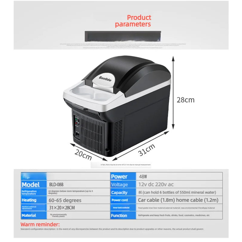 Car Refrigerator 8 Liters Dual-use For Home And Car, Cooling And Heating Box Mini Car Refrigerator