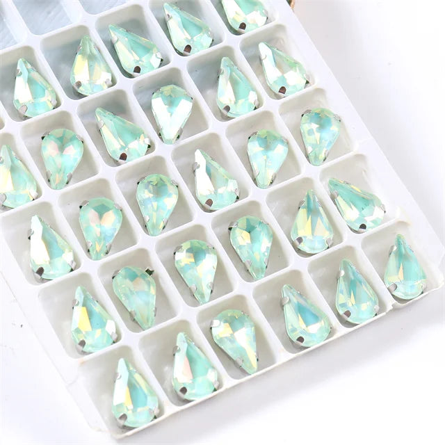 8x13mm Teardrop Crystal Sew On Rhinestone With Silver - View 8 | SAMAG