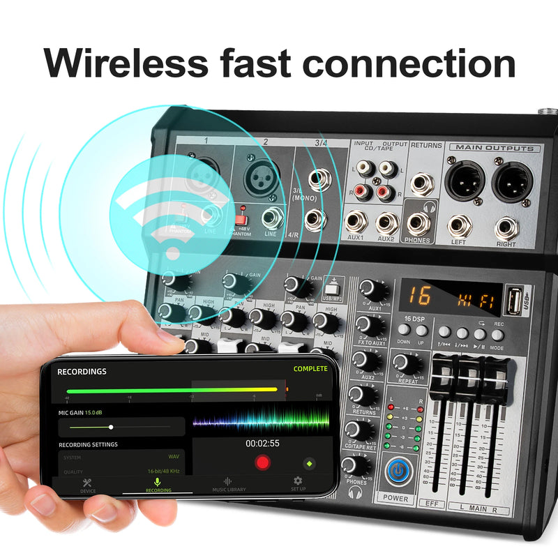 4 Channel Audio Interfacer Depusheng XT4 DJ Mixer Sound Board 99-Bit DSP Effect USB +48V Phantom Bluetooth for Karaoke