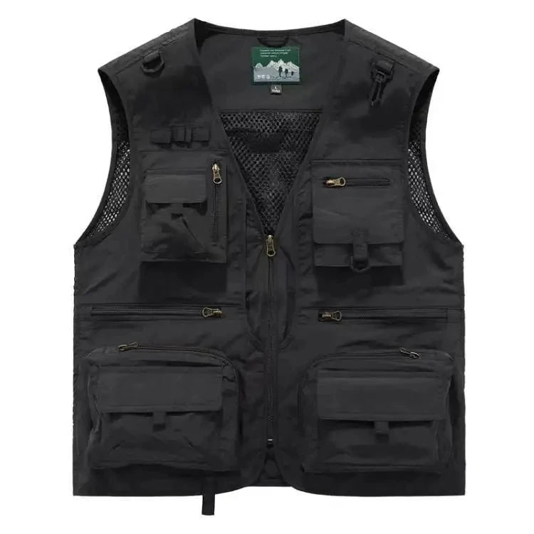 Men Work Vest 2025 Summer New Solid Colour Multi-pocket Casual Loose Waistcoat Fishing Photography Coat Man Sleeveless Jacket