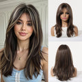 EASIHAIR Medium Length Wavy Blonde Synthetic Wig With Bangs For Women Natural Wigs Hair Heat Resistant Daily Party Cosplay Use