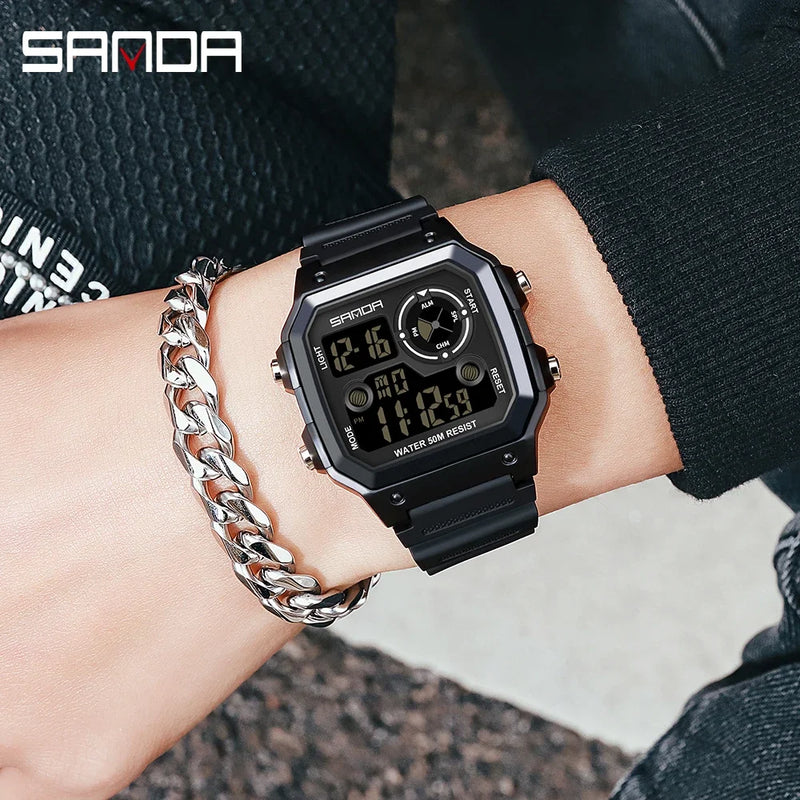 2026 SANDA 418 New Outdoor Sports Watch Men's Waterproof Countdown Digital Watch Military Men's Electronic Watch