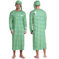 Men's Striped Nightshirt Sleep Robe Set Loose Soft Long Sleeve Sleeping Long Shirts with Night Cap Christmas Sleepwear Nightwear