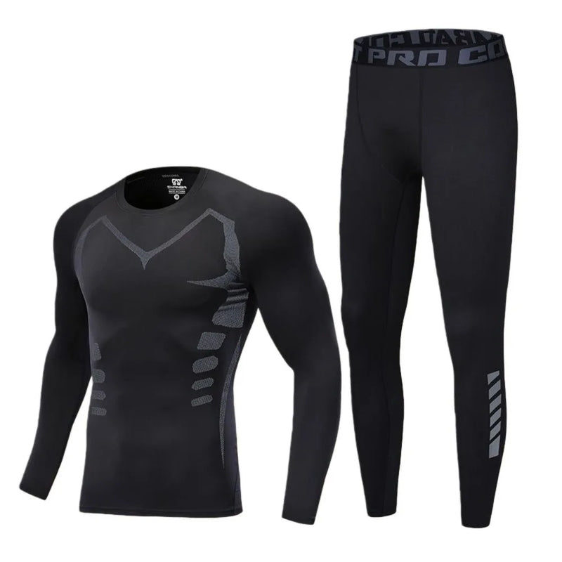 2PCS Set Quick-drying Men's Ski Thermal Underwear Tight-fitting Elastic Fleece Fitness Suit Comfortable Soft Tops Pants Set