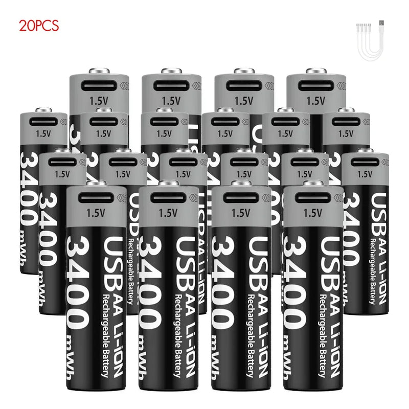 1.5V AA 3400mAh USB Type-C Rechargeable Lithium Battery for Hunting Camera Remote Control Mouse Smart Door Lock Microphone