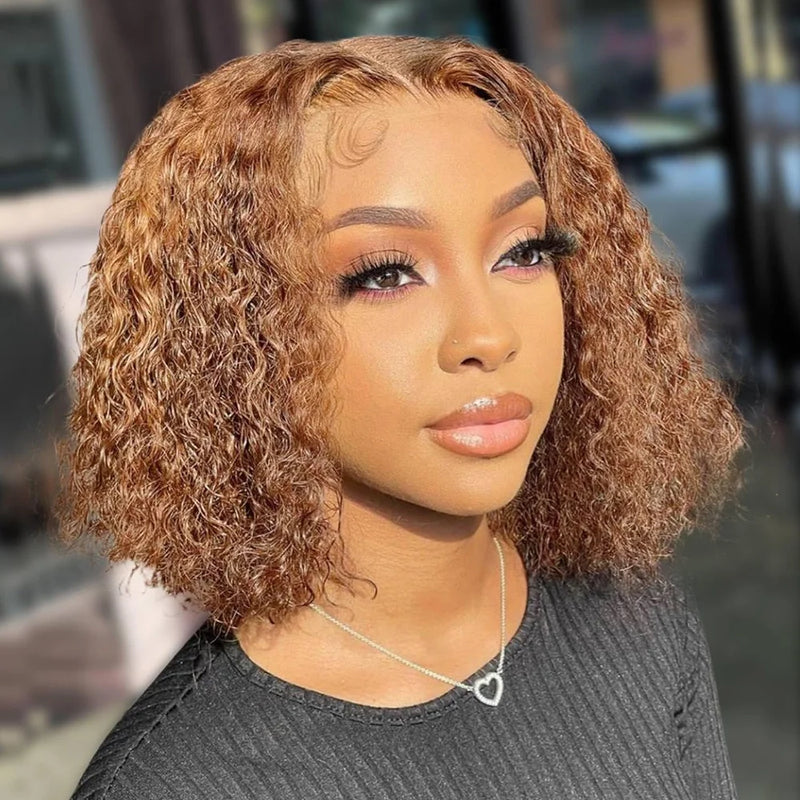 250% Density 4/27 Ombre Highlight Deep Wave Curly Bob Wigs Human Hair Pre Plucked 13x4 HD Honey Blonde Highlight Lace Front Wig
