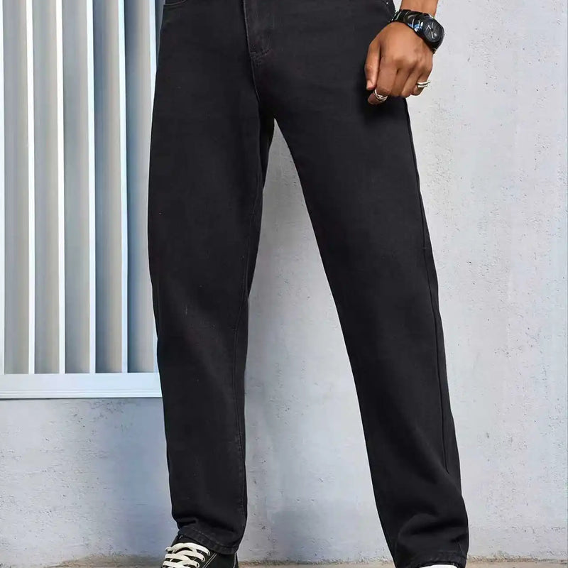 Men's Casual Solid Black Regular fit Jeans | SAMAG